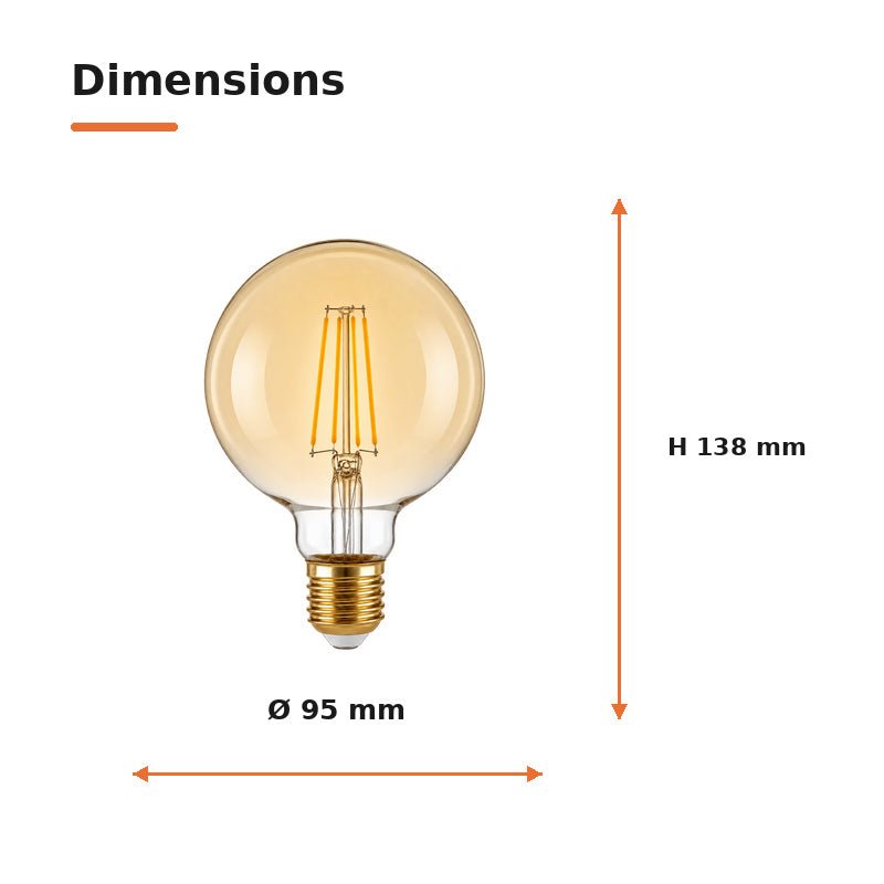 Ampoule LED Filament Dimmable E27 8W Ambrée G95 - Pack de 10 - Silamp France