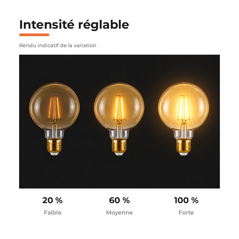 Ampoule LED Filament Dimmable E27 8W Ambrée G95 - Pack de 10 - Silamp France