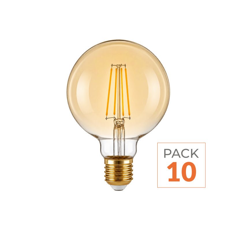 Ampoule LED Filament Dimmable E27 8W Ambrée G95 - Pack de 10 - Silamp France