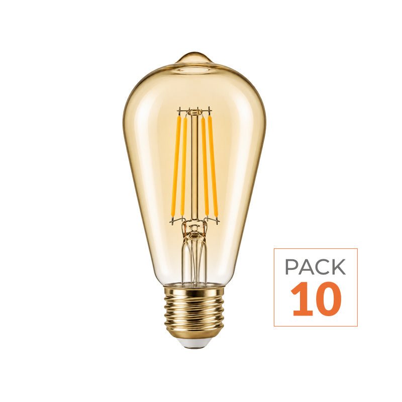 Ampoule LED Filament E27 4W Ambrée ST64 - Pack de 10 - Silamp France