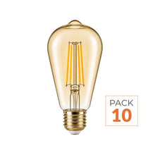 Ampoule LED Filament E27 4W Ambrée ST64 - Pack de 10