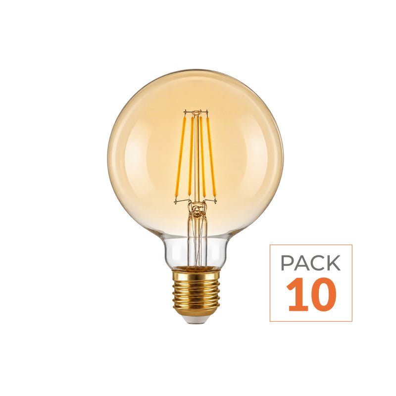 Ampoule LED Filament E27 8W Ambrée G95 - Pack de 10 - Silamp France