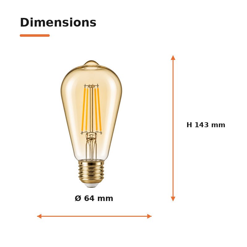 Ampoule LED Filament E27 8W Ambrée ST64 - Pack de 10 - Silamp France