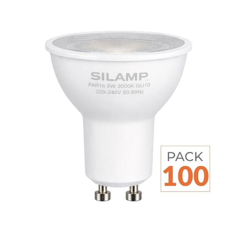 Ampoule LED GU10 Dimmable 8W 220V SMD2835 PAR16 60° (Pack de 100) - Silamp France