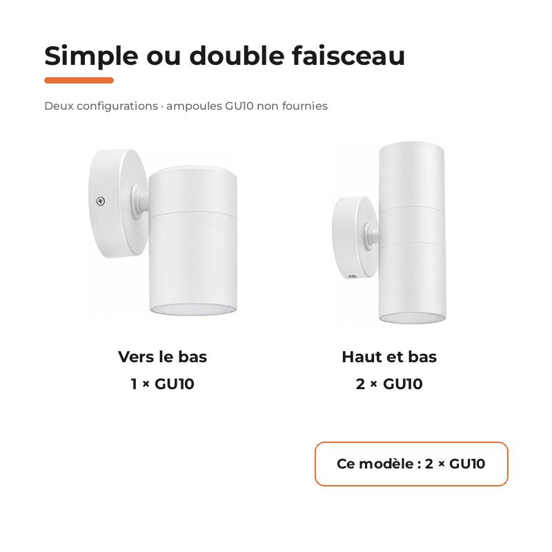 Applique Murale Blanche IP65 Double Faisceau GU10 - Pack de 10 – variantes