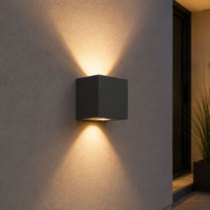 Applique Murale Graphite Grise 12W Double Faisceau IP65 Cube - Silamp France