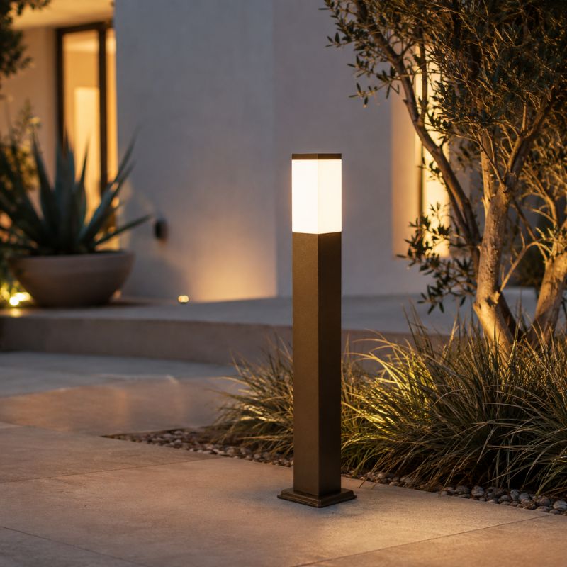 Borne de Jardin 80cm Carré Marron pour Ampoule E27 - Silamp France