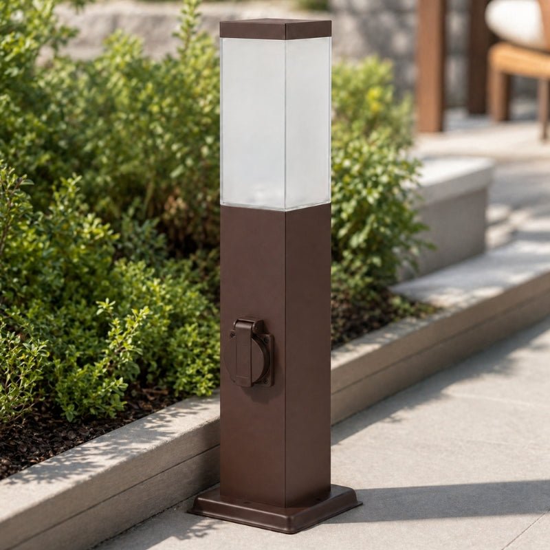 Borne de Jardin 80cm Carré Marron pour Ampoule E27 - Silamp France