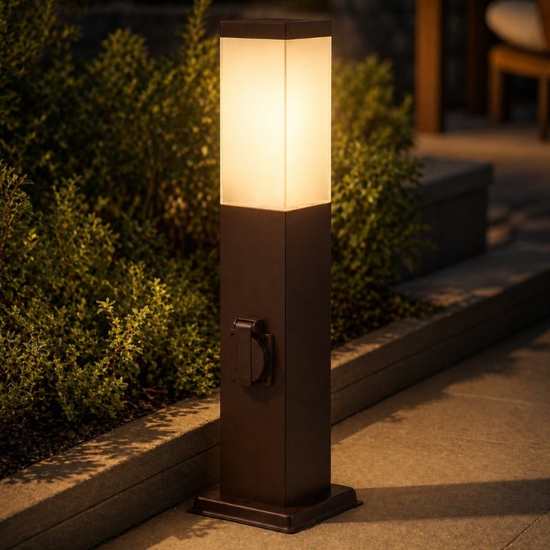 Borne de Jardin 80cm Carré Marron pour Ampoule E27 - Silamp France
