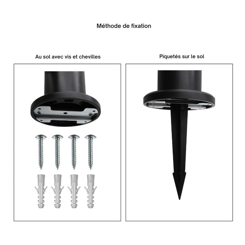 Borne de Jardin Solaire 60cm Noire 3000K/6400K - Silamp France