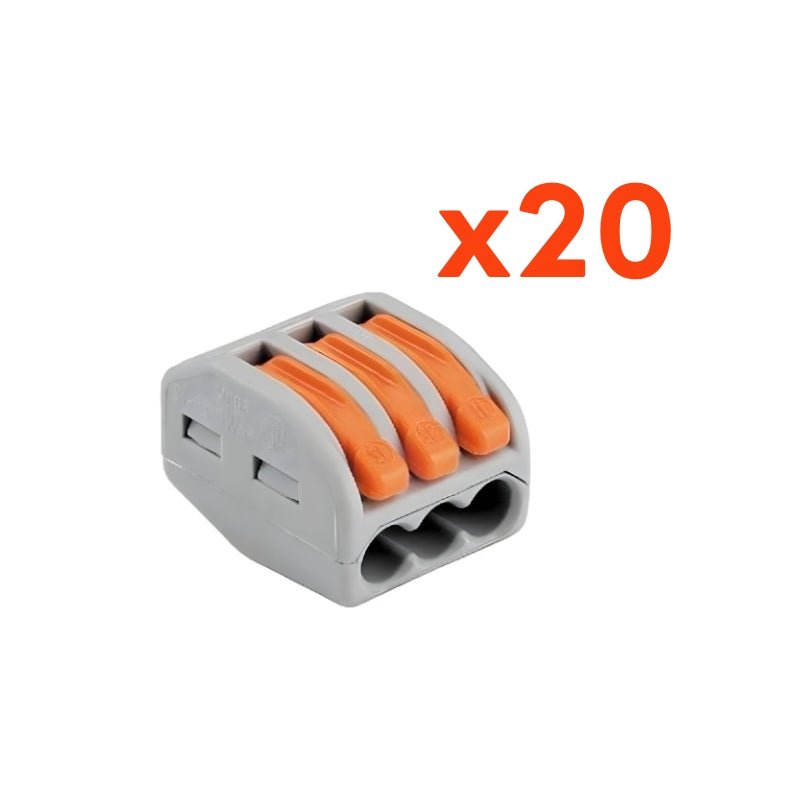 Borne de raccordement à levier 3 entrées avec serre câble (Pack de 20) - Silamp France