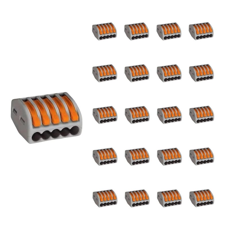 Borne de raccordement à levier 5 entrées avec serre câble (Pack de 20) - Silamp France