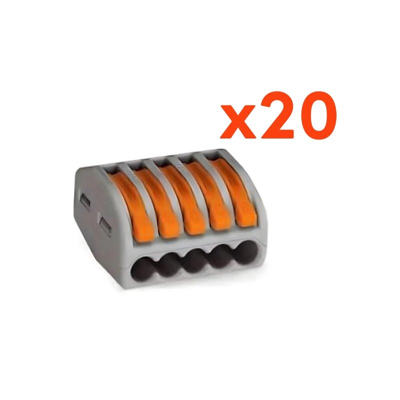 Borne de raccordement à levier 5 entrées avec serre câble (Pack de 20) - Silamp France