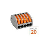 Borne de raccordement à levier 5 entrées avec serre câble - Pack de 20