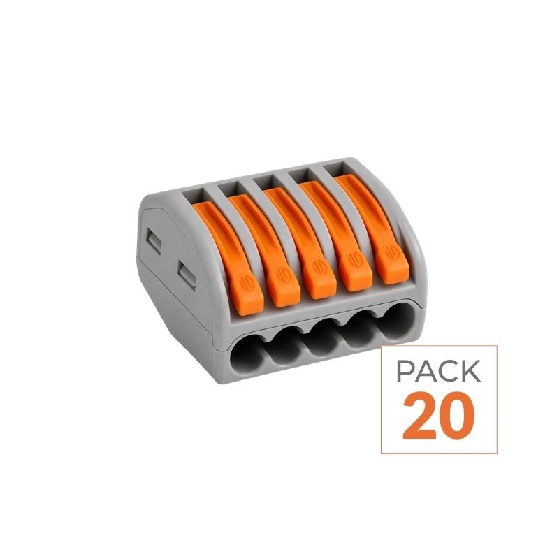 Borne de raccordement à levier 5 entrées avec serre câble (Pack de 20) - Silamp France