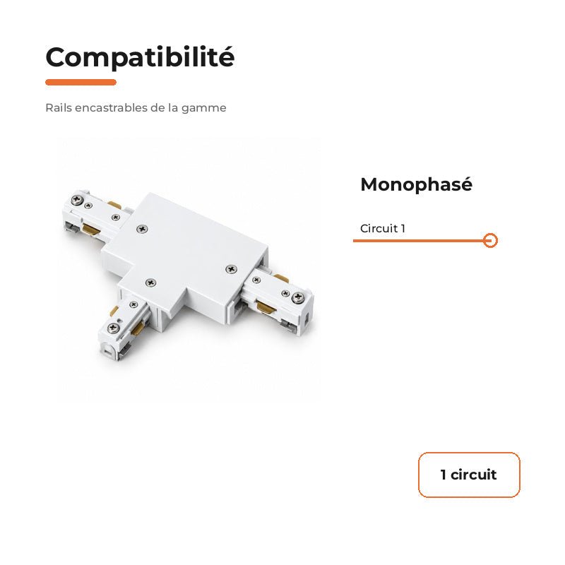 Connecteur T Rail Encastrable Monophasé Blanc - Silamp France