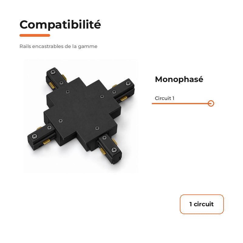 Connecteur X Rail Encastrable Monophasé Noir - Silamp France