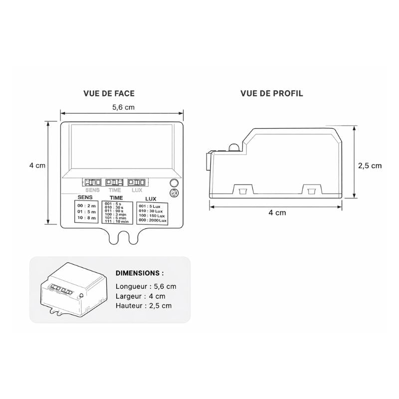 Détecteur de mouvement avec DIP Switch IP20 - Silamp France