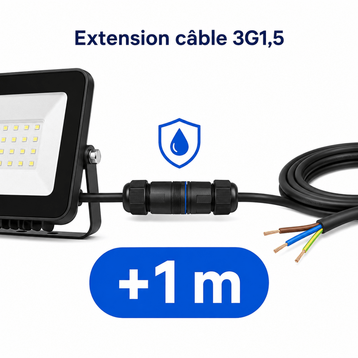 Extension de Câble 1m + Connecteur Étanche - Silamp France