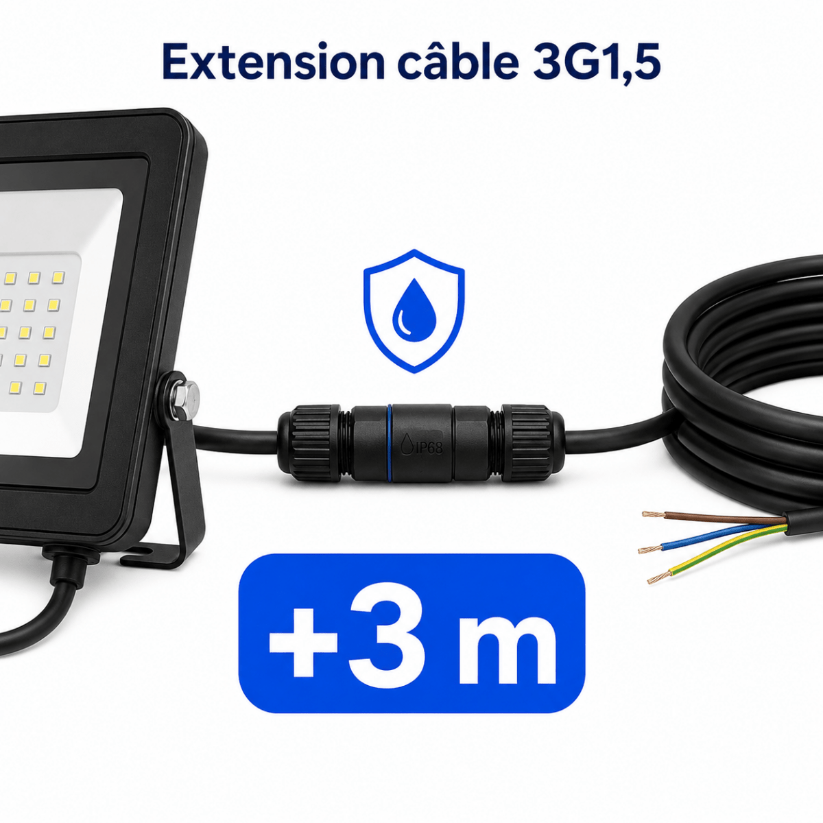 Extension de Câble 3m + Connecteur Étanche - Silamp France