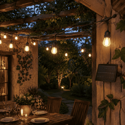 Guirlande Guinguette Solaire LED 10M 10pcs 3W IP65 - Câble Noir - Silamp France