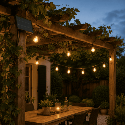 Guirlande Guinguette Solaire LED 10M 10pcs 3W IP65 - Câble Noir - Silamp France