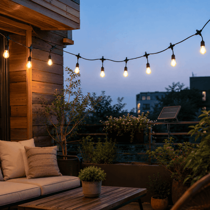 Guirlande Guinguette Solaire LED 10M 10pcs 3W IP65 - Câble Noir - Silamp France