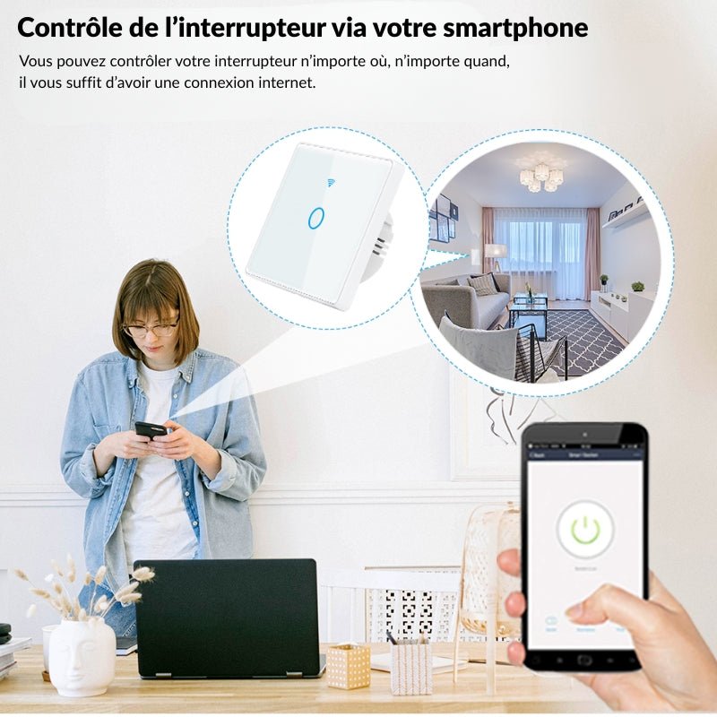 Interrupteur Mural Double Connecté Wifi Tactile NOIR - Silumen Home - Silamp France