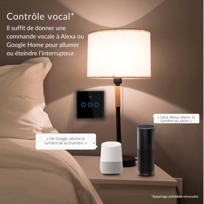 Interrupteur Mural Double Connecté Wifi Tactile NOIR - Silumen Home - Silamp France