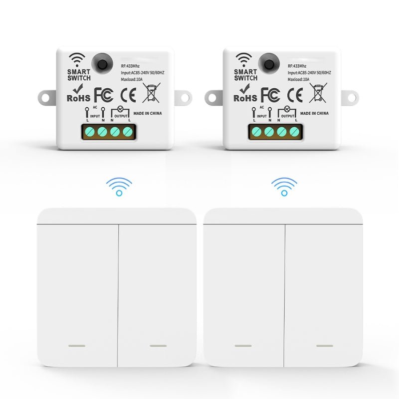 Interrupteur Mural sans Fil Bouton Double avec 2 Récepteurs 220V 10A - Silamp France