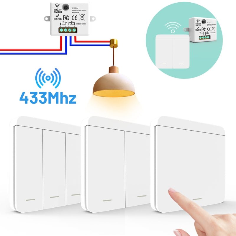 Interrupteur Mural sans Fil Bouton Double avec 2 Récepteurs 220V 10A - Silamp France