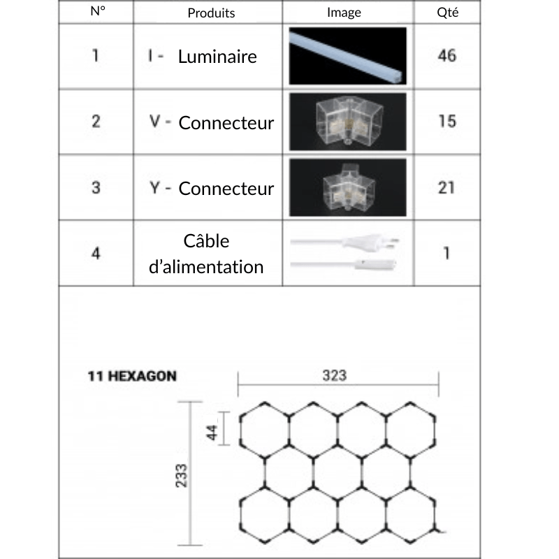 Kit 11 éclairages LED Hexagonal 385W - 120lm/W - Silamp France