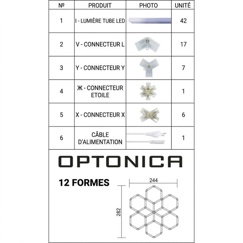 Kit 12 LED Hexagonal 294W - Forme Nid d'Abeille - Silamp France