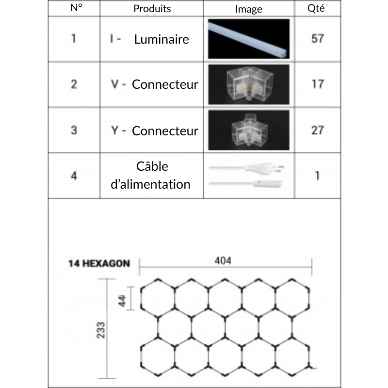 Kit 14 éclairages LED Hexagonal 456W - 120lm/W - Silamp France