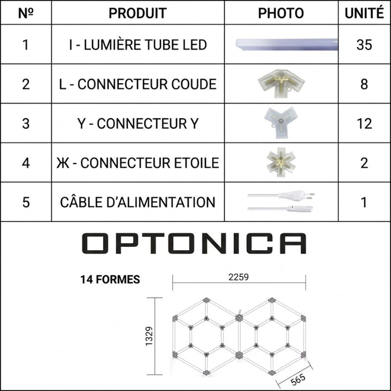 Kit 14 LED Hexagonal 315W - Forme Double Hexagone - Silamp France