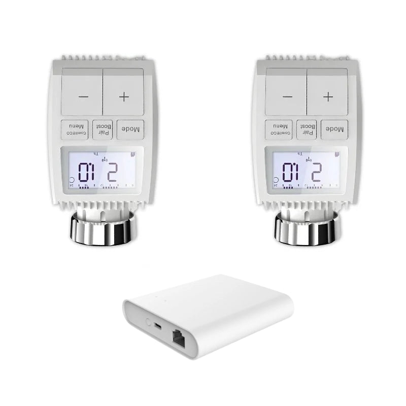 Kit 2 Têtes Thermostatiques Connectées Écran LCD + Passerelle Zigbee Ethernet - Silamp France
