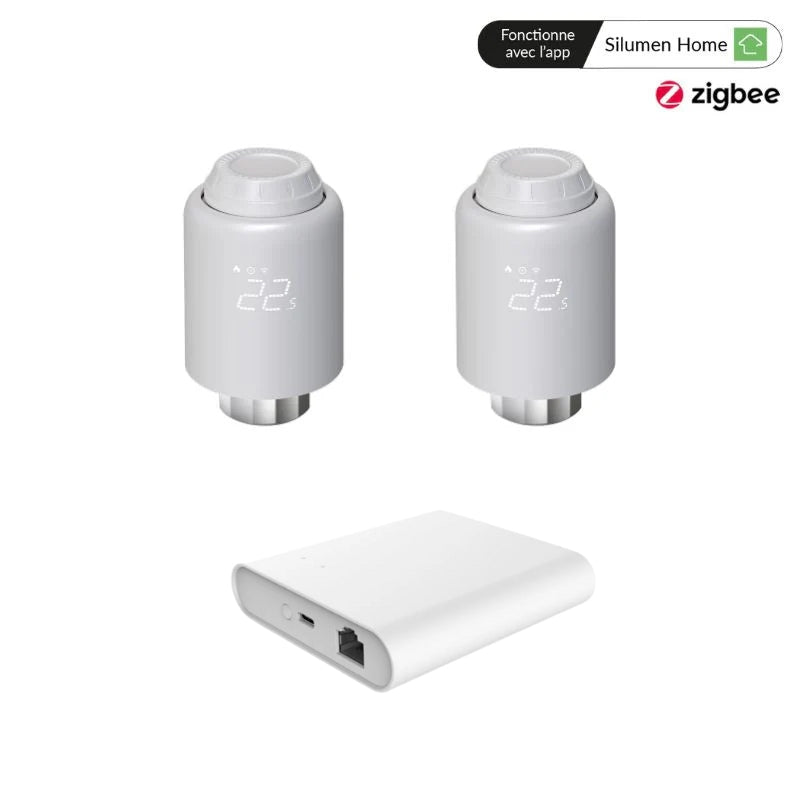 Kit 2 Têtes Thermostatiques Connectées + Passerelle ZigBee Ethernet - Silamp France