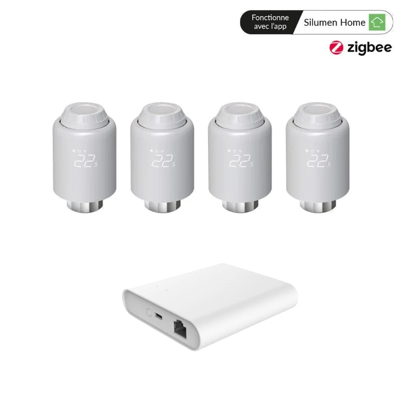Kit 4 Têtes Thermostatiques Connectées + Passerelle ZigBee Ethernet - Silamp France