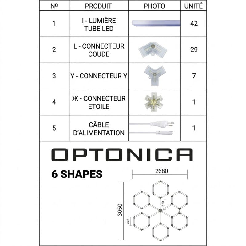 Kit 6 LED Hexagonal 306W - Silamp France