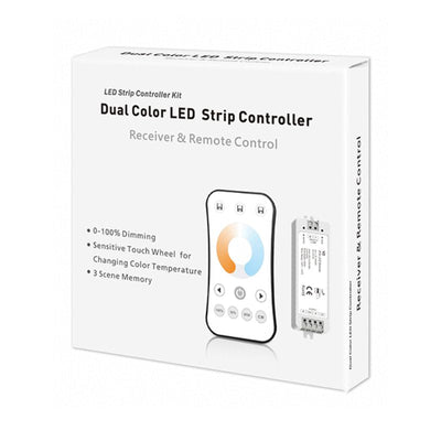 Kit Contrôleur LED CCT RF 12-24V DC Max 10A avec Télécommande - Blanc