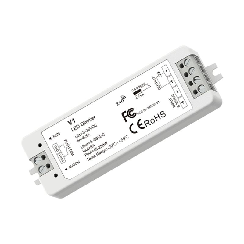 Kit Contrôleur LED Monocouleur RF 5 - 36V DC Max 8A avec Télécommande - Noir - Silamp France