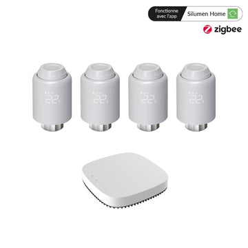 Kit de 4 Têtes Thermostatiques Connectées Universelle + Passerelle ZigBee