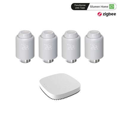 Kit de 4 Têtes Thermostatiques Connectées Universelle + Passerelle ZigBee