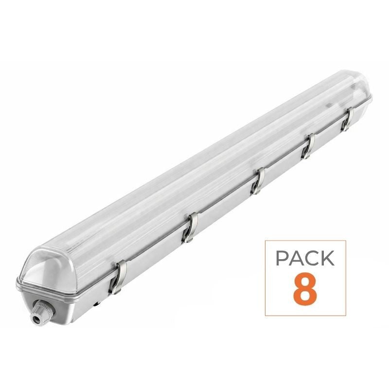 Kit de Réglette LED étanche Double IP65 + 2 Tubes T8 120cm 18W (Pack de 8) - Silamp France