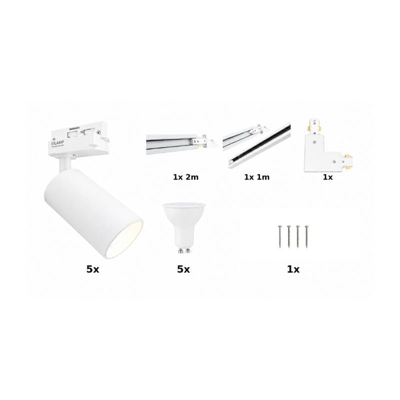 Kit Rail LED Monophasé en L + 5 Spots GU10 Blanc - 300 cm - Silamp France