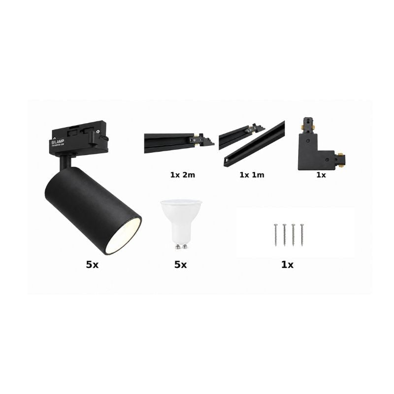 Kit Rail LED Monophasé en L + 5 Spots GU10 Noir - 300 cm - Silamp France