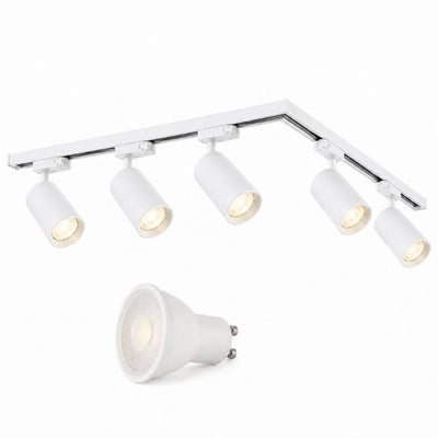 Kit Rail LED Triphasé en L + 5 Spots GU10 Blanc - 300 cm