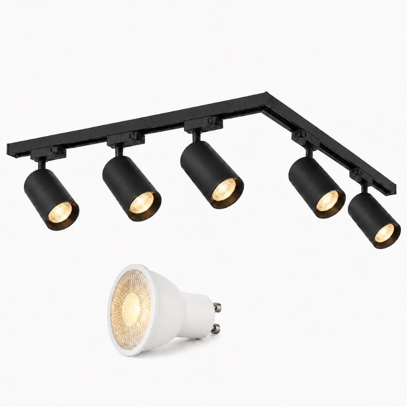 Kit Rail LED Triphasé en L + 5 Spots GU10 Noir - 300 cm - Silamp France