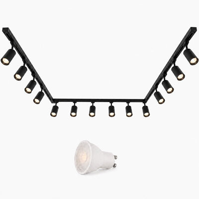 Kit Rail LED Triphasé en U + 14 Spots GU10 Noir - 800 cm