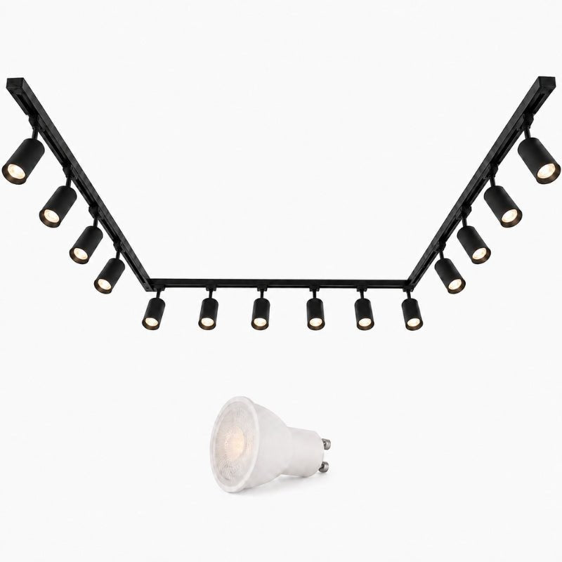 Kit Rail LED Triphasé en U + 14 Spots GU10 Noir - 800 cm - Silamp France
